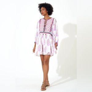 Oliphant Tie Front Balloon Sleeve Dress in Posey Lilac Print